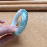 Genuine Grade A Green and White Burmese Jade Bracelet - 60mm Half Moon