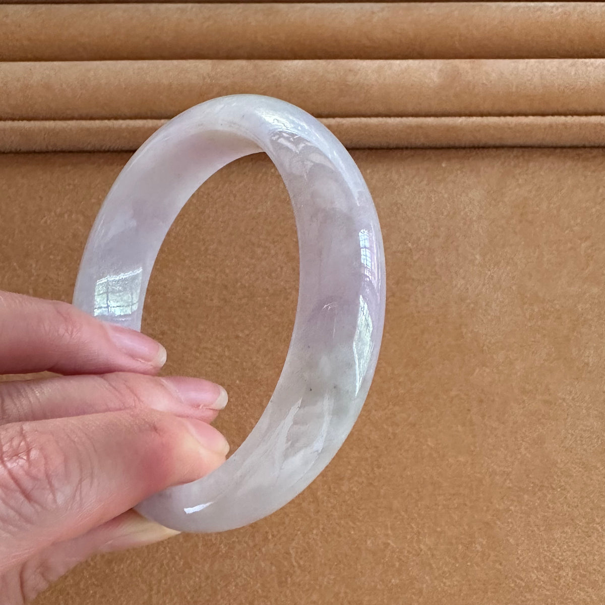 Genuine Type A Lavender Traditional Jade Bangle - 57mm Half Moon