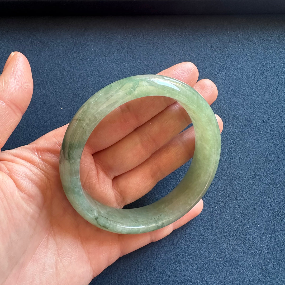 Real Grade A Green Traditional Jade Bangle - 59mm Half Moon