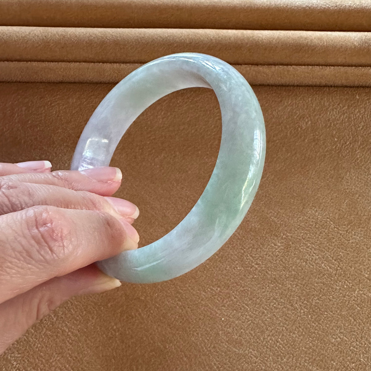 Genuine Natural Pale Greyish Lavender with Light Green Burmese Jade Bracelet - 58mm Half Moon