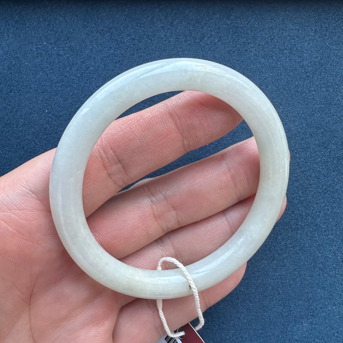 Real Greyish White Jade Bangle - 59mm Petite Round