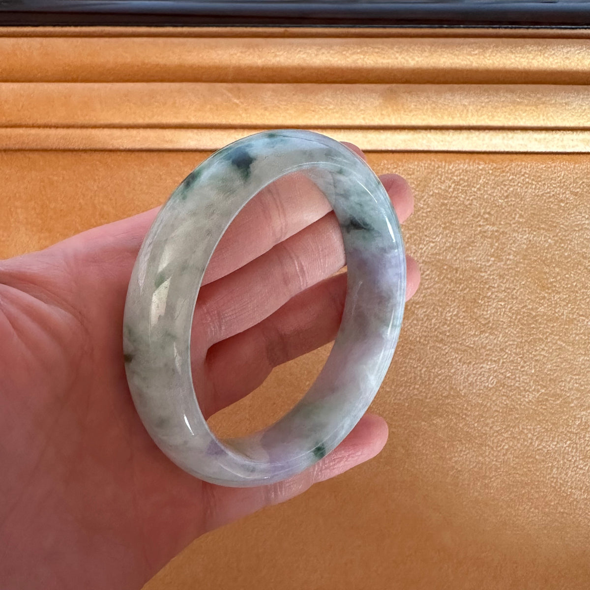 Real Grade A Grey, Green and Lavender Jadeite Bracelet - 57mm Half Moon