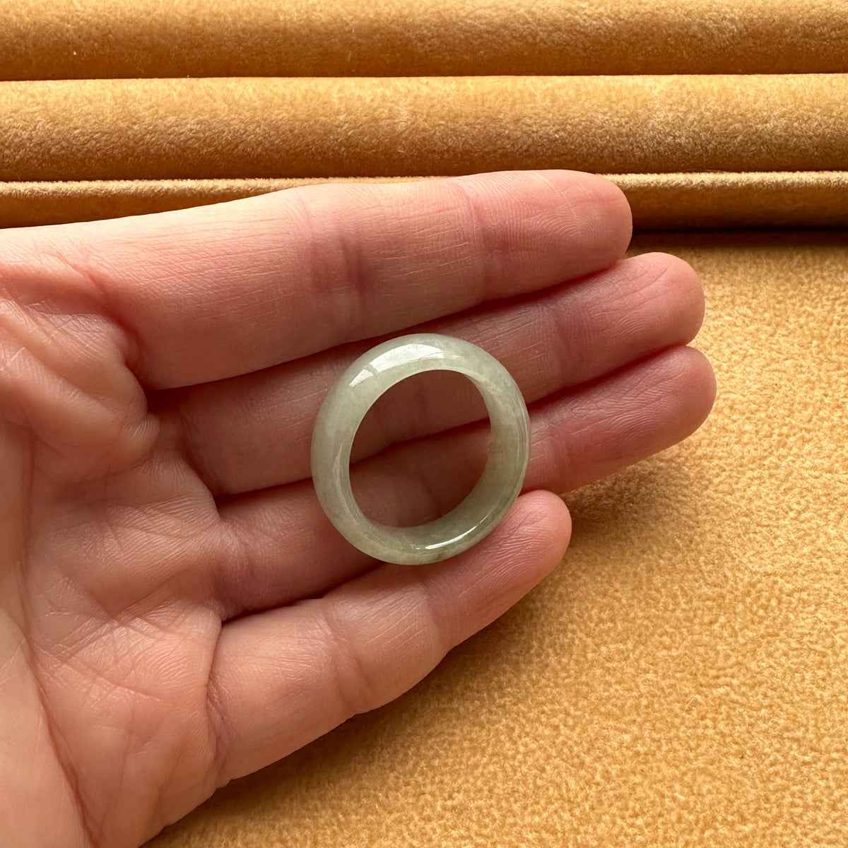 Real White and Light Grey Jade Ring- US 9.5