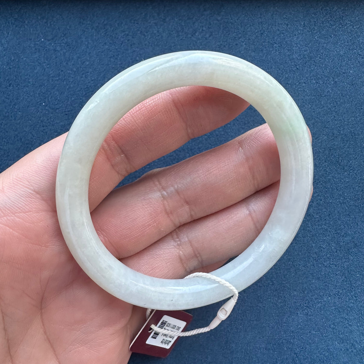 Real Greyish White Jade Bangle - 59mm Petite Round