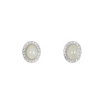 Lotus Glow – White Jade Oval Stud Earring with Filigree Frame in Sterling Silver