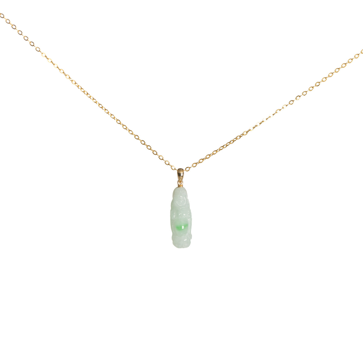Mini Laughing Buddha Standing Jadeite Jade Pendant - 18K Yellow Gold