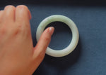 Authentic White with Green Pattern Burmese Jade Bangle - 58mm Round