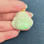 18K Happy Buddha Burmese Jade Pendant - 18K Yellow Gold