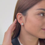 Celeste Cushion – White Jade Stud Earring in Sterling Silver with Beaded Frame