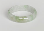 Genuine Natural Light Grey with Emerald Green Patterns and Light Brown Patches Traditional Jade Bangle Bracelet - 51mm Half Moon