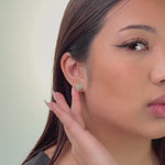 Lotus Glow – White Jade Oval Stud Earring with Filigree Frame in Sterling Silver