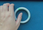 Real Grade A White with Emerald Green Jadeite Jade Bangle Bracelet - 58mm Half Moon