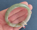 Natural Green and White Pattern Jadeite Bangle - 58mm Half Moon