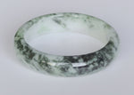 Authentic Grade A Dark Green and Green Patterns with White and Apple Green Spots Traditional Jade Bangle Bracelet - 58mm Half Moon