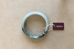 Genuine Untreated Green and White with Dark Green Patterns Burma Jade Bracelet - 57mm Half Moon