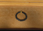 24k Gold Rabbit Jadeite Bead Bracelet - 7mm Black and Grey Beads