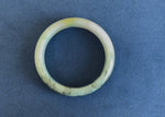 Genuine Grade A Pale Green with Dark Green Patterns and Light Yellow Patches Jadeite Jade Bracelet - 60mm Half Moon