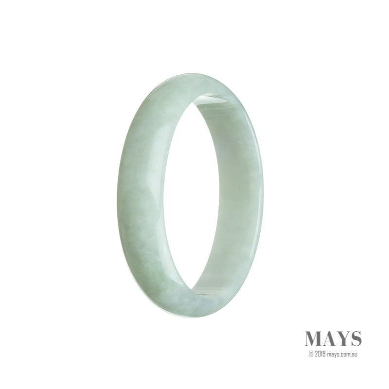 A pale green Burmese Jade bangle bracelet with a smooth oval shape, measuring 56mm in size.