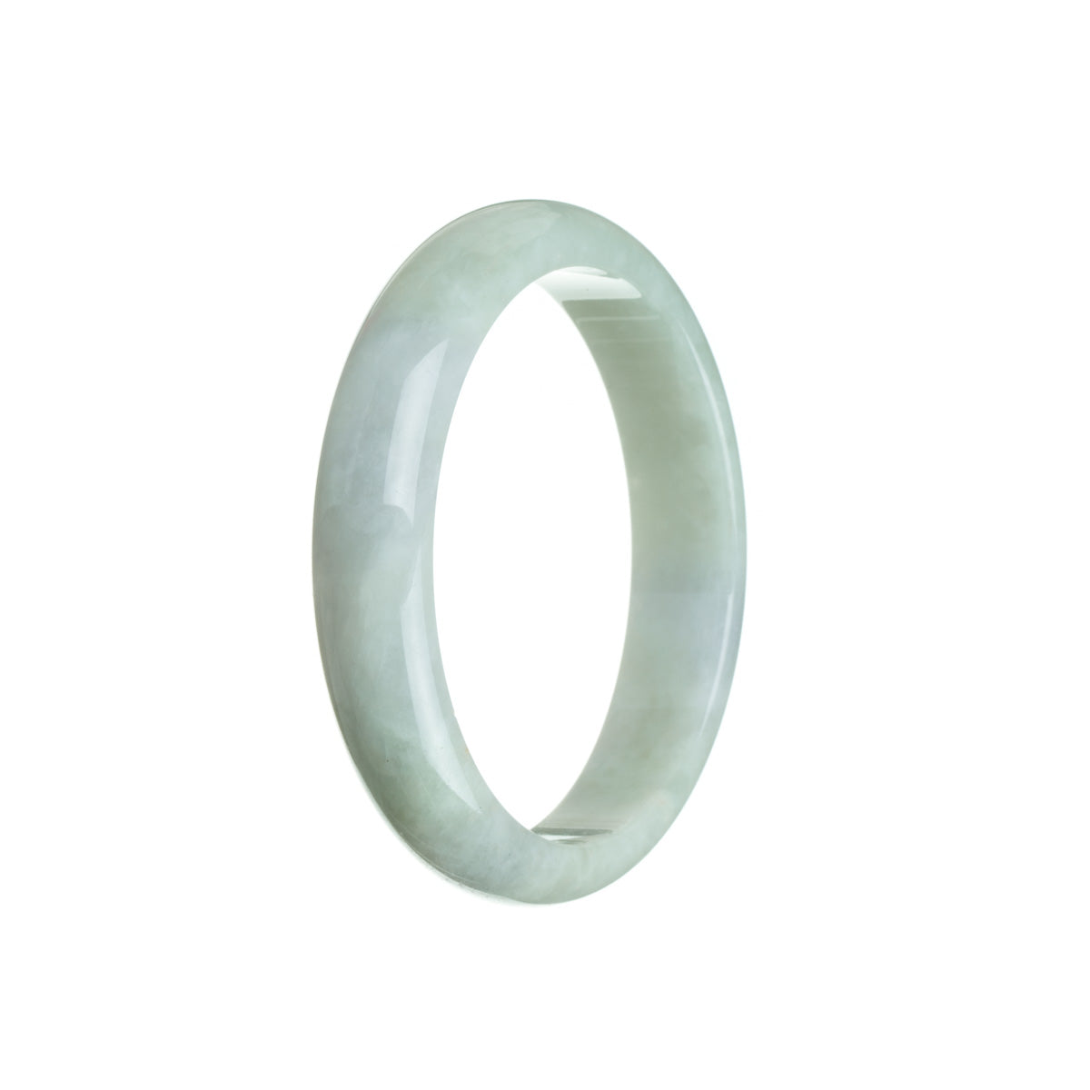 An untreated pale green jade bracelet in a half moon shape, measuring 56mm. A genuine and authentic piece from MAYS GEMS.