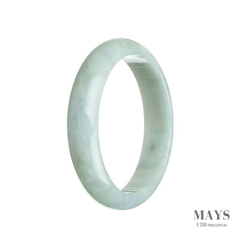 A pale green jade bangle bracelet with a half moon shape, measuring 60mm in diameter. This bracelet is made of certified natural traditional jade, perfect for adding a touch of elegance to any outfit.