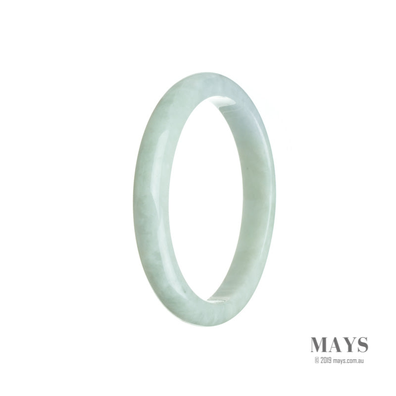 A beautifully crafted oval Burma Jade bangle bracelet with a very pale green color and subtle hints of lavender. Certified as Type A, this bracelet measures 56mm in size. Created by MAYS™.