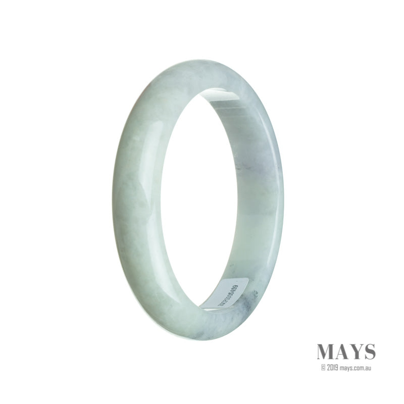A delicate, half-moon shaped jade bracelet in a soft, pale green color with subtle hints of lavender.