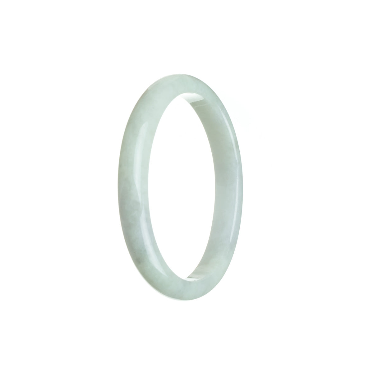 A beautiful oval jade bangle with a pale green color and subtle hints of lavender. This authentic Grade A jade piece measures 54mm and is a stunning addition to any jewelry collection.