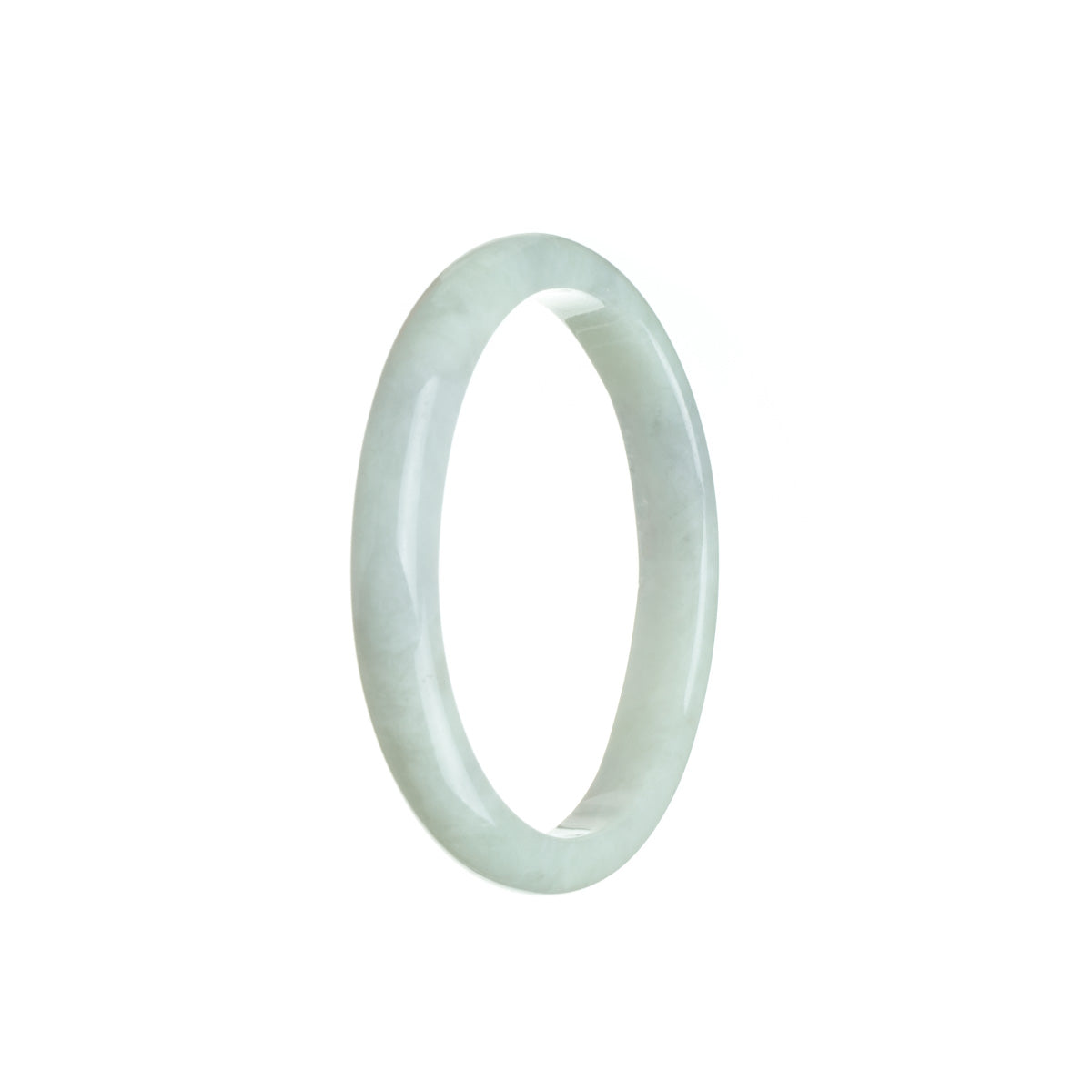 A beautiful oval jade bangle in a pale green shade with subtle lavender undertones.