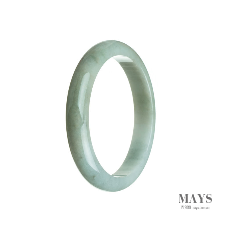 A beautiful pale green jade bangle with lavender undertones, featuring a semi-round shape and a diameter of 57mm.