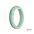 A close-up image of a white and green jadeite bangle bracelet, certified as natural. The bracelet is in a half-moon shape, with a diameter of 58mm. It is a product of MAYS™.