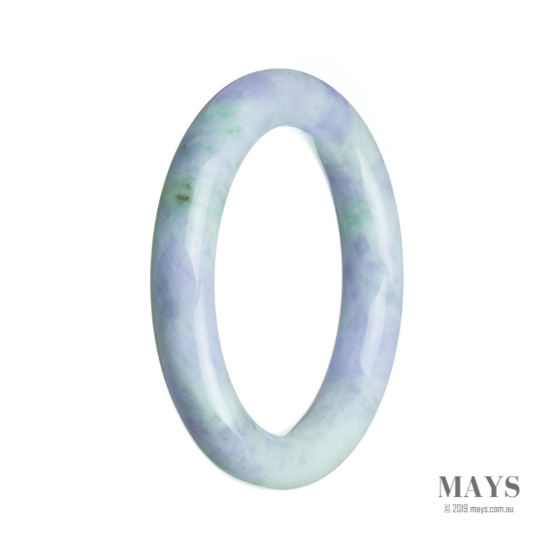 A round lavender jade bangle bracelet with a natural and authentic look, measuring 57mm in diameter. Made by MAYS™.