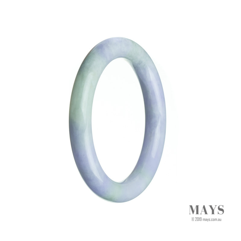 A lavender-colored traditional jade bangle with green accents, made from genuine Grade A jade. The bangle has a round shape with a diameter of 54mm. Sold by MAYS.