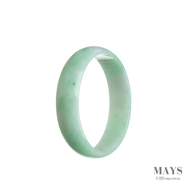 A light green jadeite bracelet with a flat design, measuring 52mm in diameter.