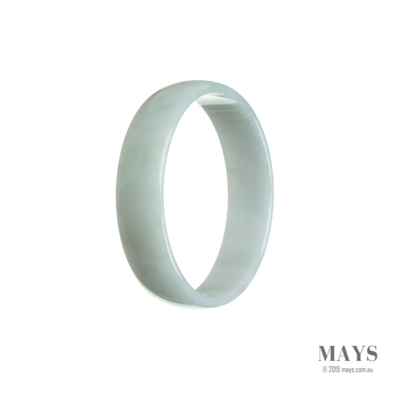 An elegant white jade bangle bracelet with a flat design, made from genuine Grade A jade. Perfect for adding a touch of sophistication to any outfit. Available in a 53mm size.