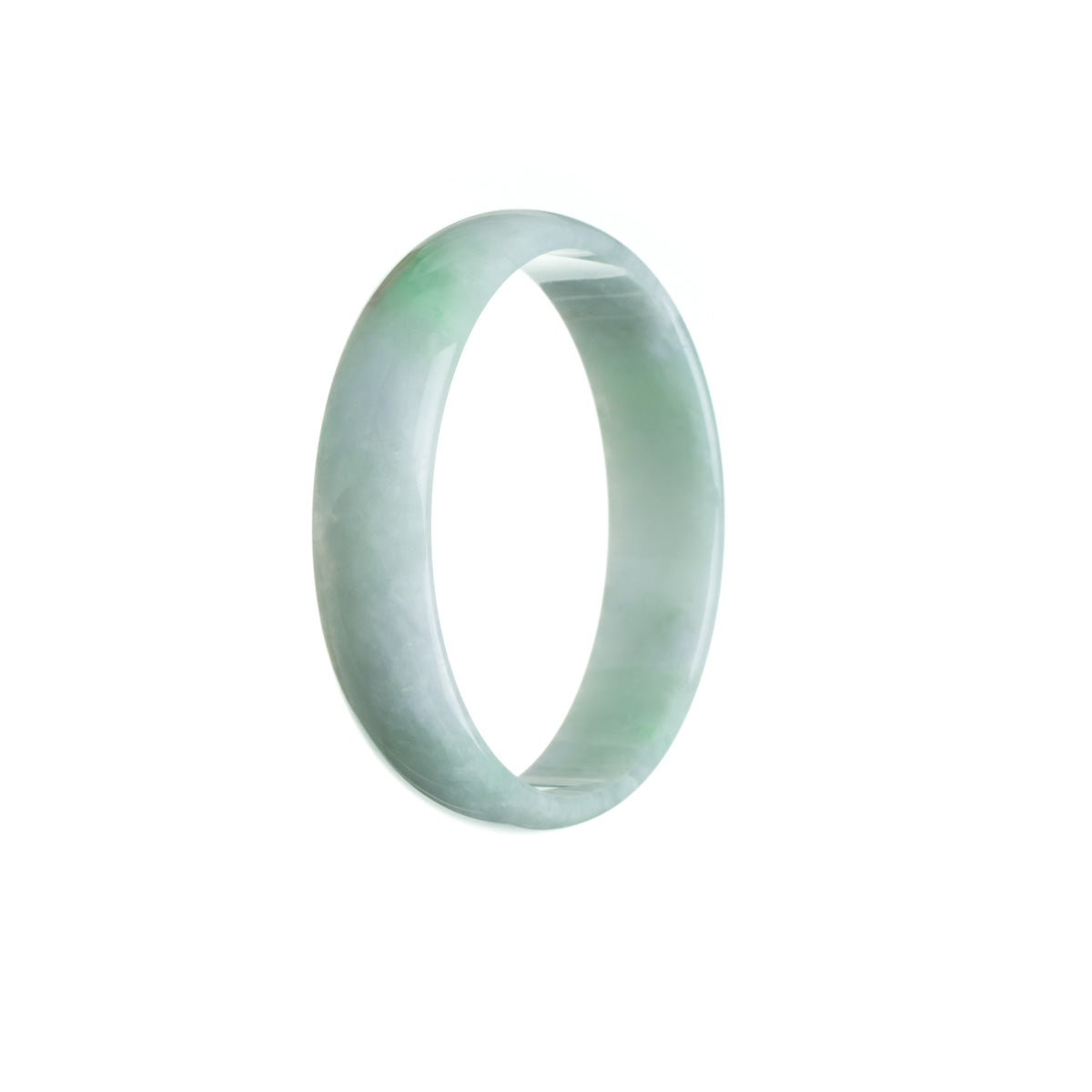 Real Grade A White with green Traditional Jade Bangle - 52mm Flat