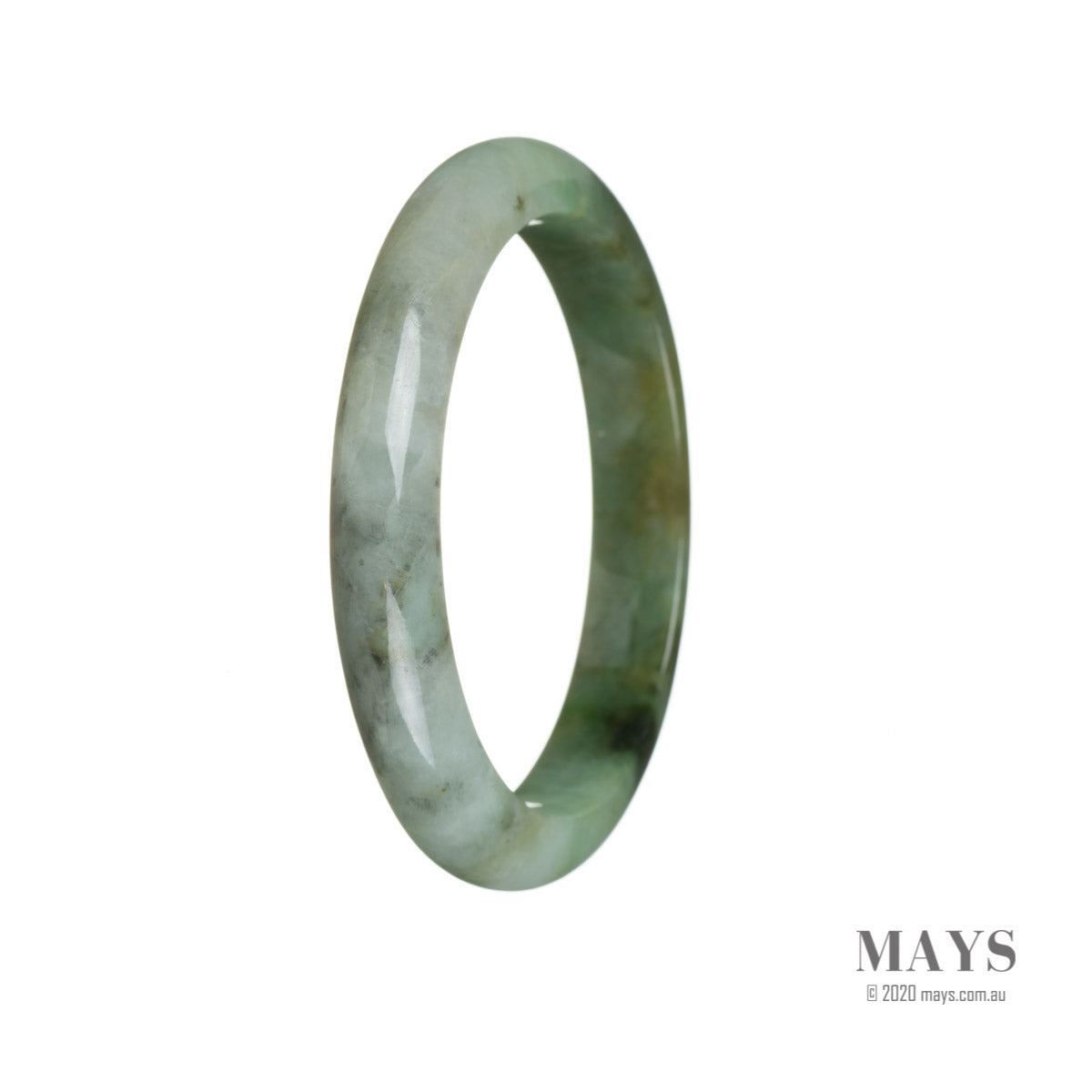 A close-up image of a beautiful semi-round jade bracelet with a green color and intricate patterns.