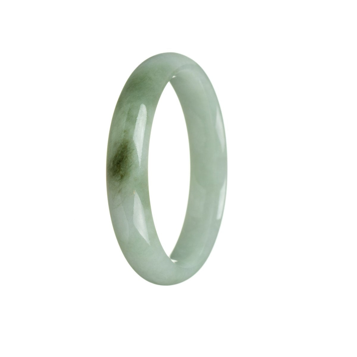 A bracelet made of pale green Burma jade with a unique pattern, shaped like a half moon.