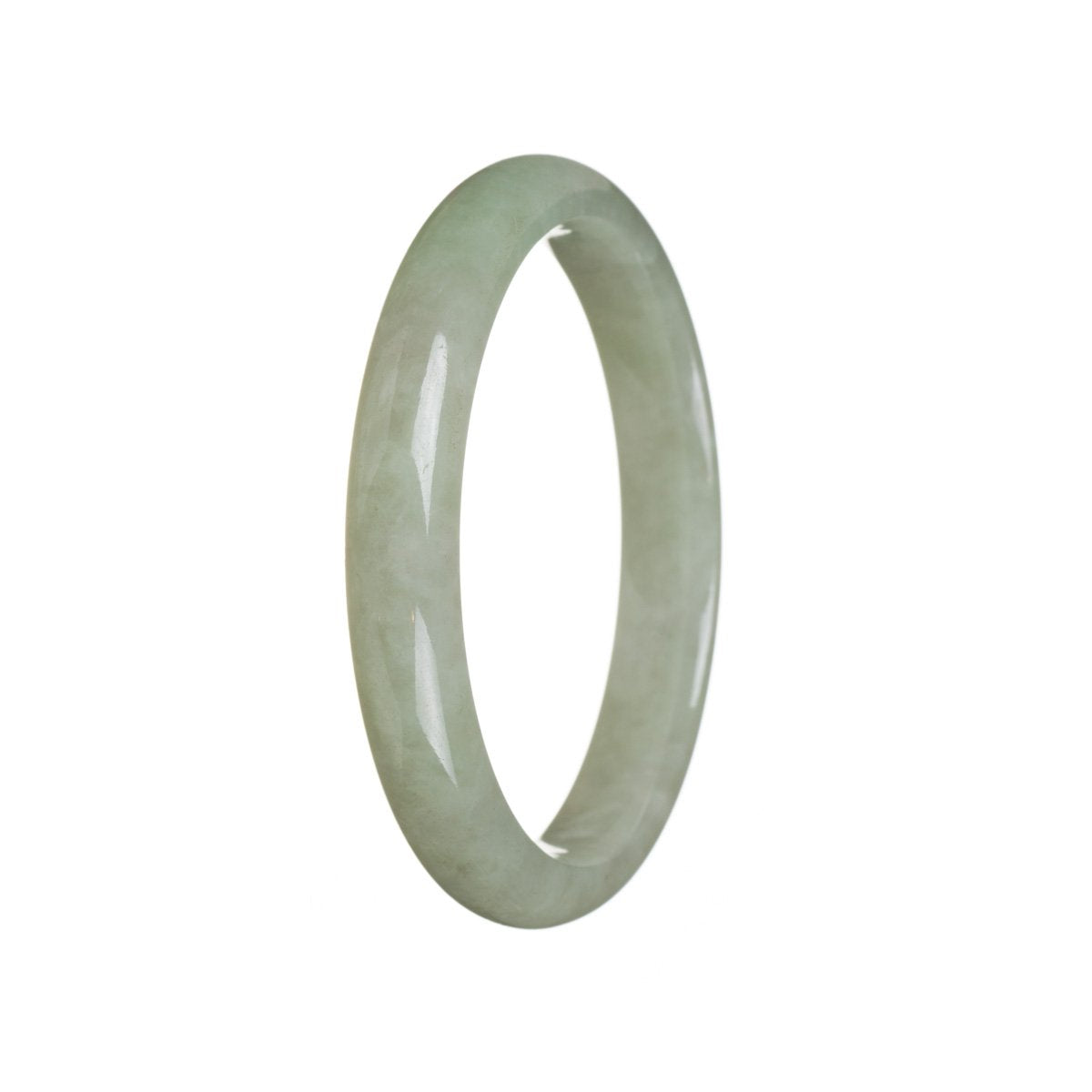 A beautiful semi-round green jade bangle, 57mm in size, with authentic Type A jade.
