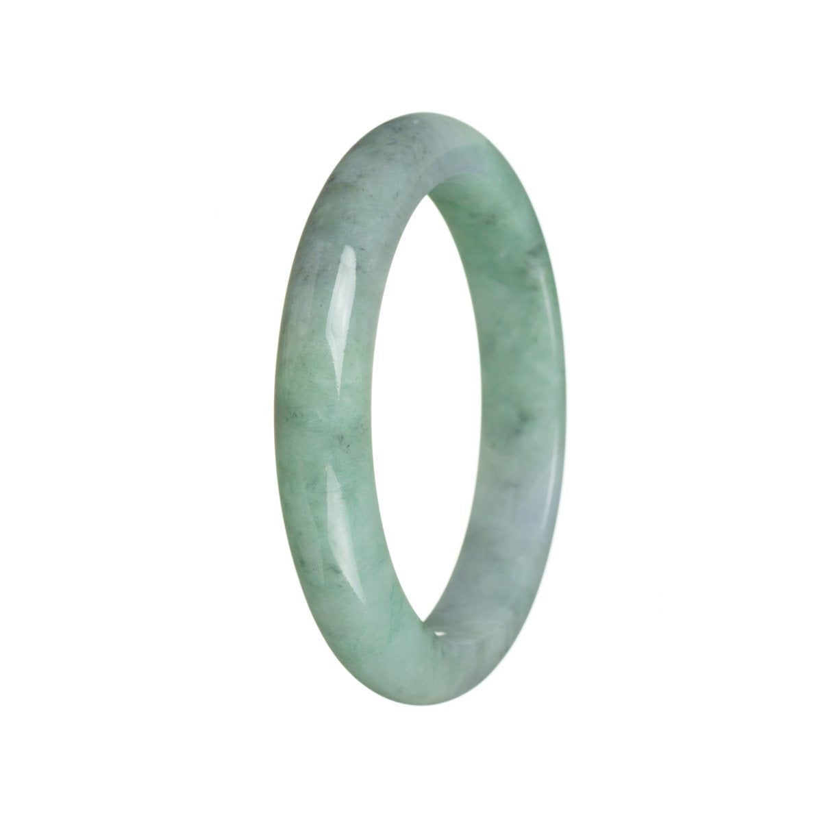 Alt text: A stunning 60mm semi-round, authentic Type A Apple green Burmese Jade Bracelet from MAYS.