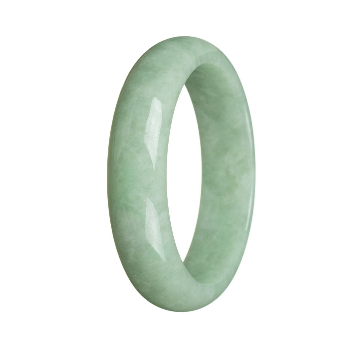 A half moon-shaped green Burmese jade bracelet, certified Grade A.