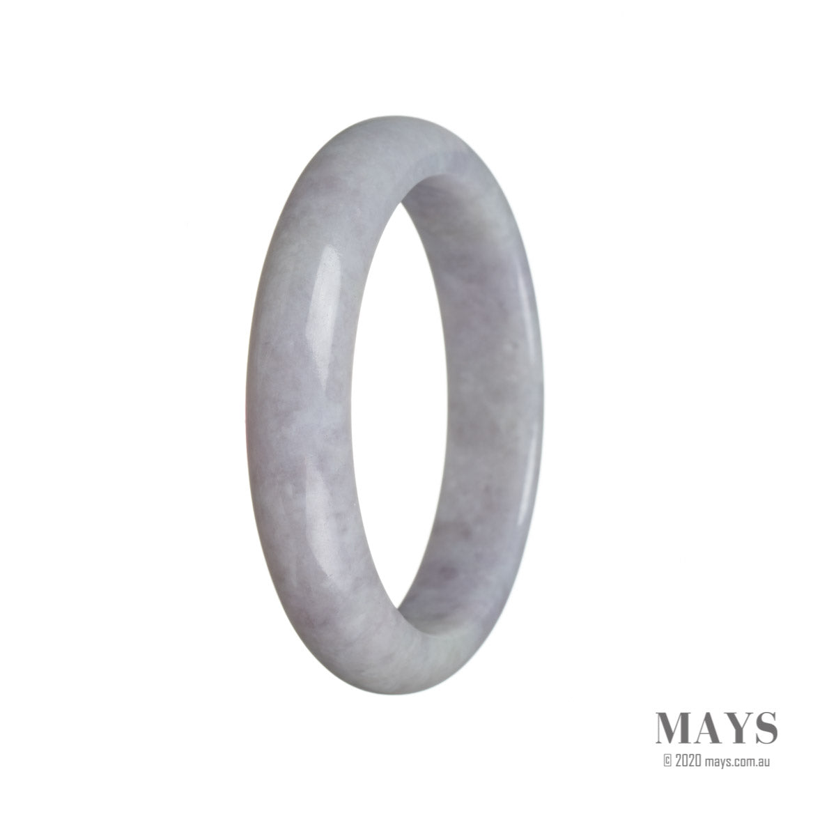 A lavender Burma jade bangle in a half moon shape, exhibiting high quality and authenticity.