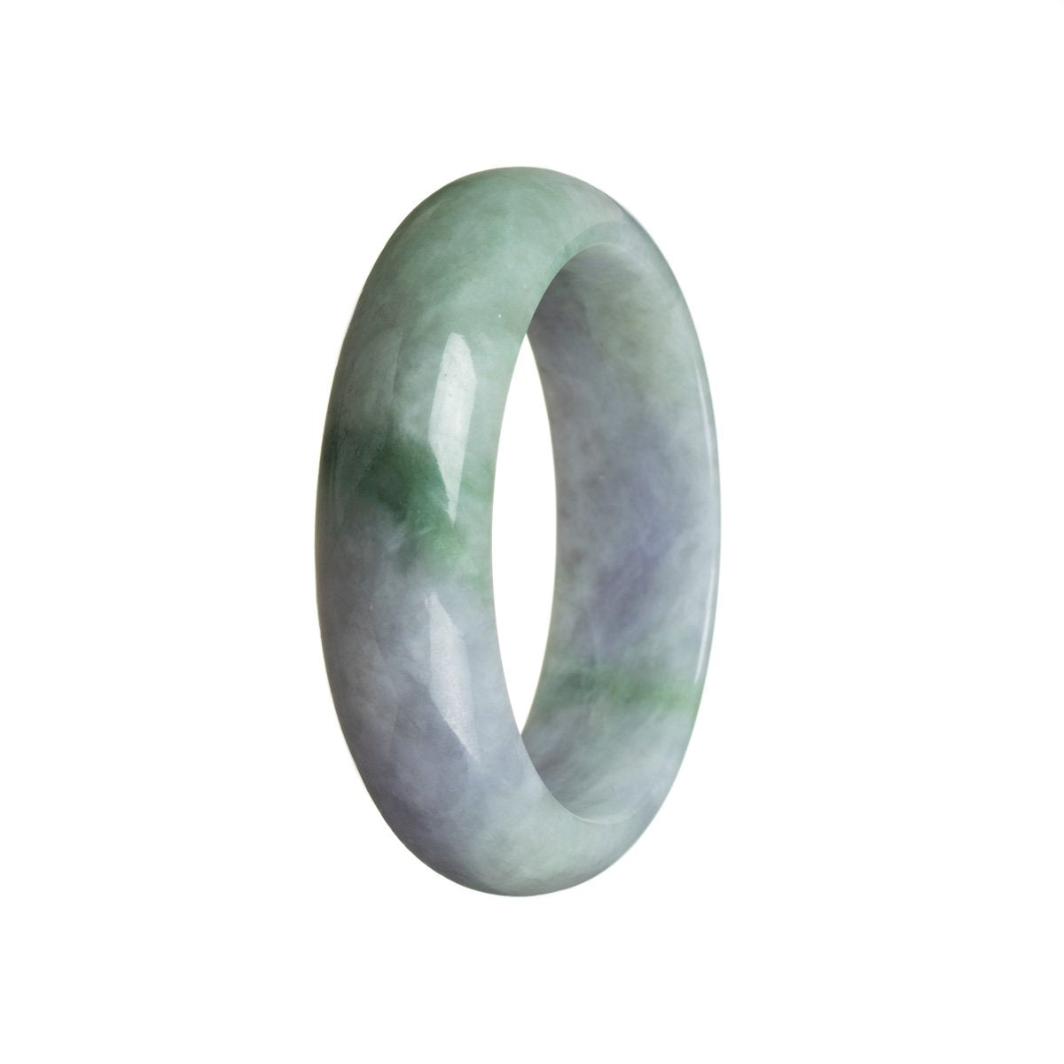 A half moon shaped traditional jade bangle bracelet with real natural lavender and green hues. Perfect for adding a touch of elegance to any outfit.