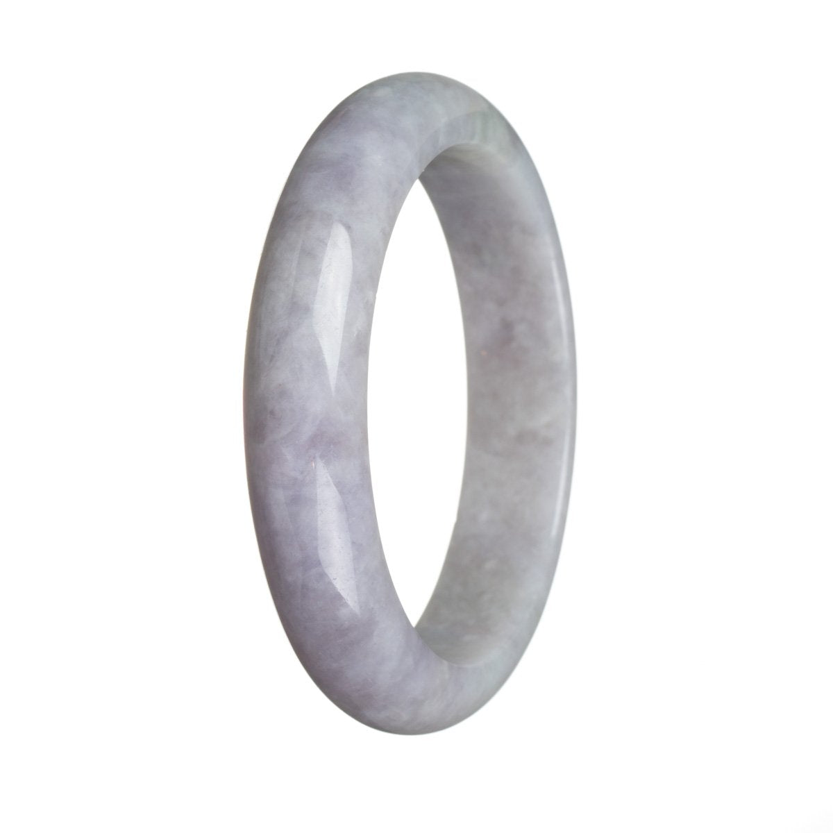 A beautiful lavender and green Burma Jade bangle with a half moon shape, measuring 61mm in size. A genuine Type A jade jewelry piece by MAYS™.