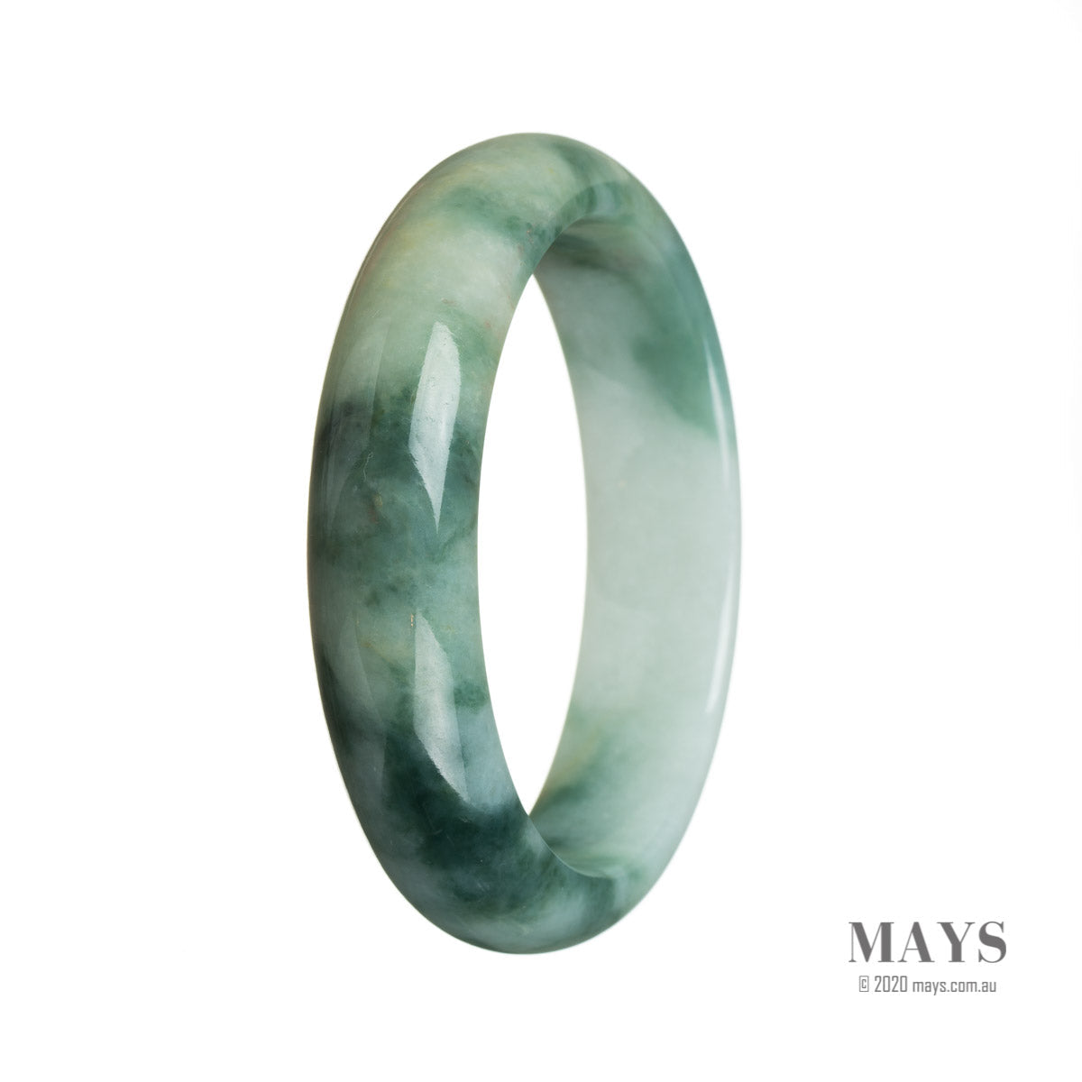 An elegant half moon-shaped jade bangle bracelet with a beautiful green hue, perfect for adding a touch of natural beauty to any outfit.