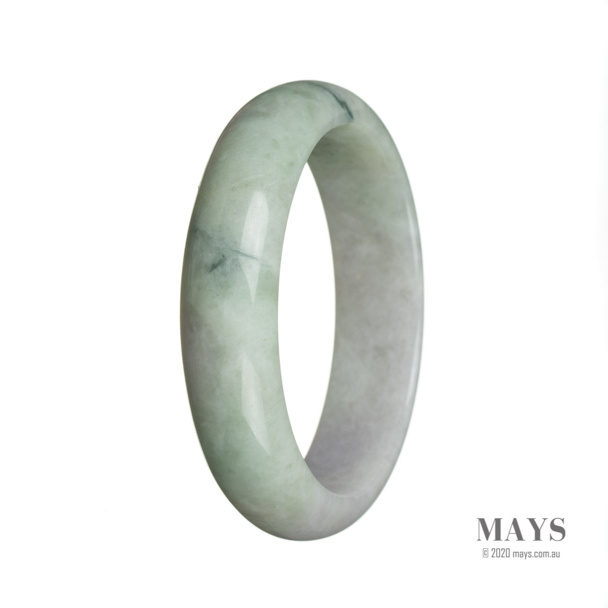 A beautiful half moon shaped Burma Jade bangle with genuine Grade A green and subtle lavender tones.