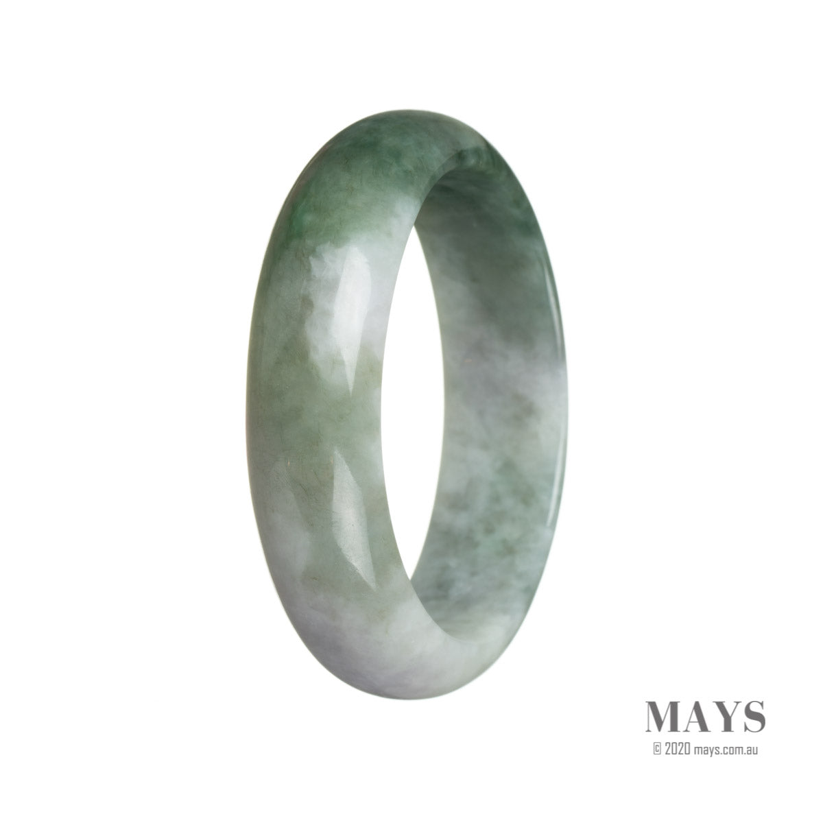 A green and lavender jadeite bracelet in the shape of a half moon, untreated and authentic.