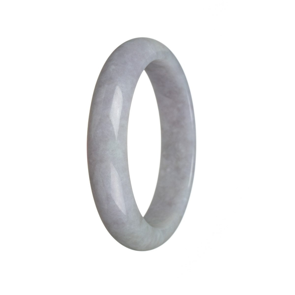A lavender Burmese jade bangle bracelet, featuring a genuine Type A jade stone in a semi-round shape. This elegant piece of jewelry measures 61mm and is from the MAYS collection.