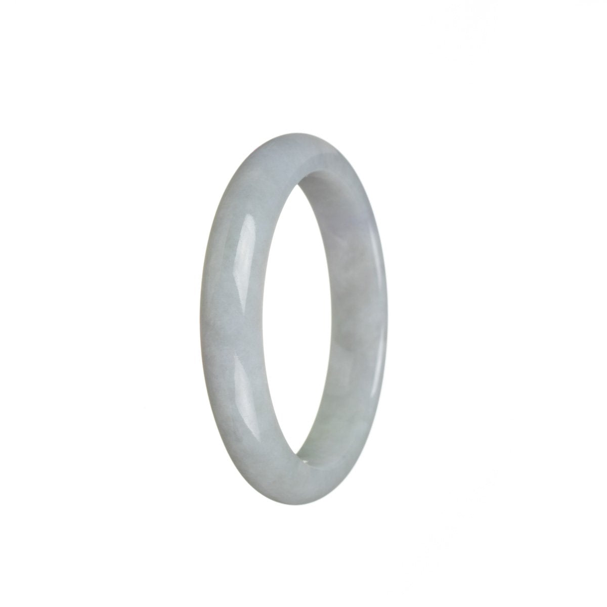 A high-quality, pale green and lavender Burmese Jade bangle with a semi-round shape, measuring 51mm.