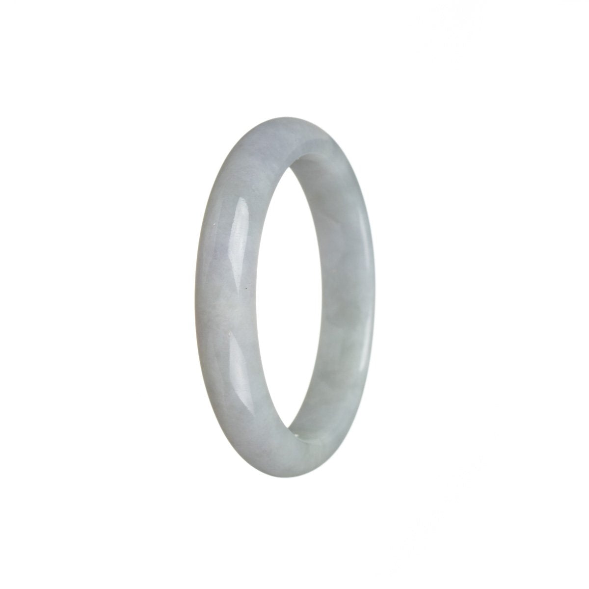 A beautiful, natural pale green and lavender jade bangle bracelet with a semi-round shape, measuring 51mm. Perfect for adding a touch of elegance to any outfit.