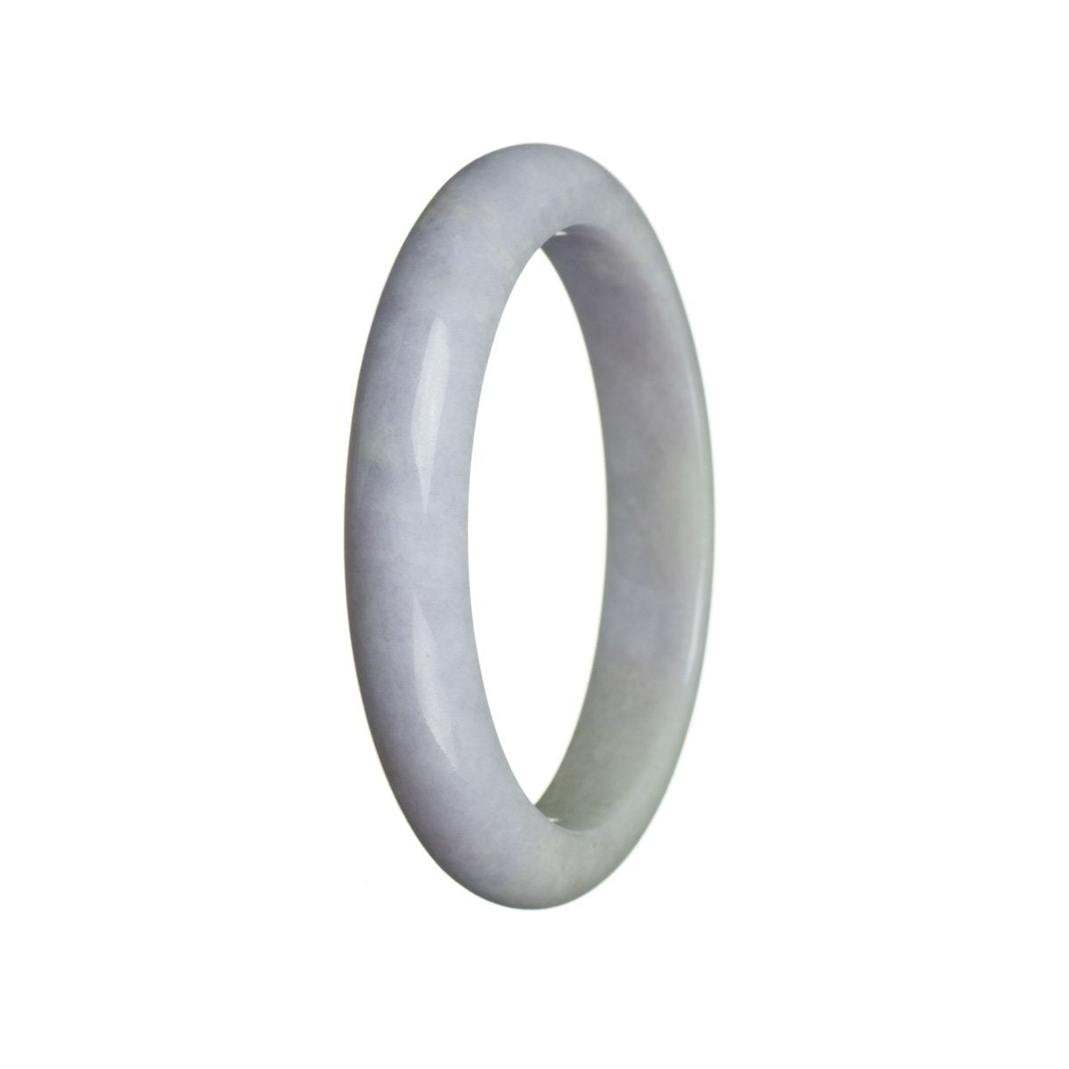 A high-quality lavender jade bangle bracelet with a semi-round shape, measuring 55mm in diameter.